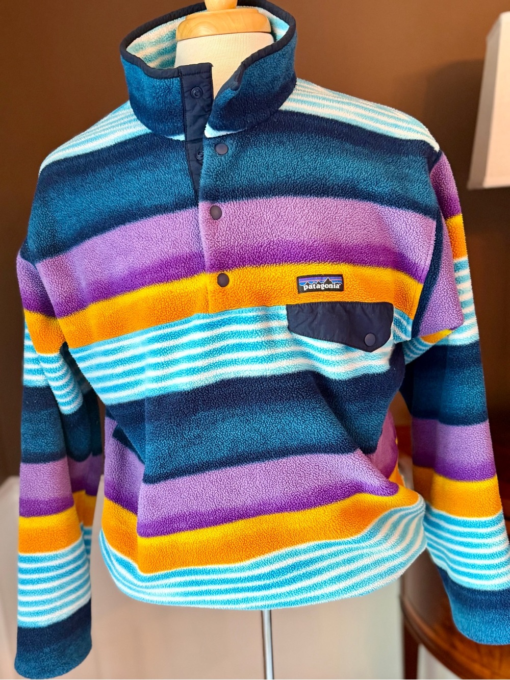 Patagonia Men's  Synchilla Snap-T Fleece Pullover Painted Fritz Stripe SZ Large
